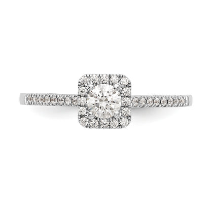 14K White Gold Round Simulated Diamond Cushion Halo Engagement Ring