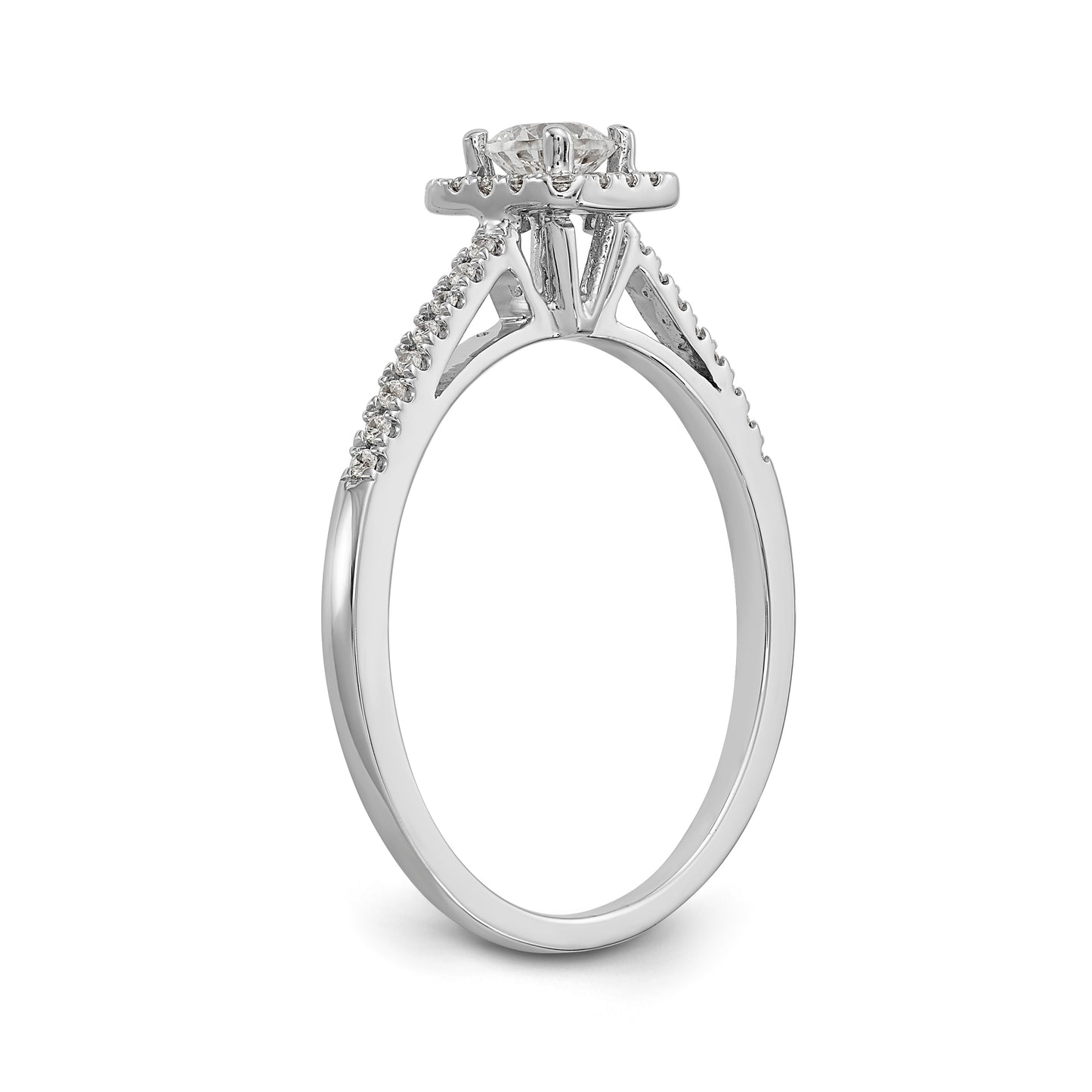 14K White Gold Round Simulated Diamond Cushion Halo Engagement Ring