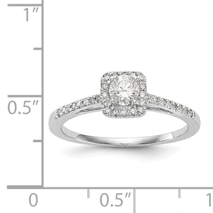 14K White Gold Round Simulated Diamond Cushion Halo Engagement Ring