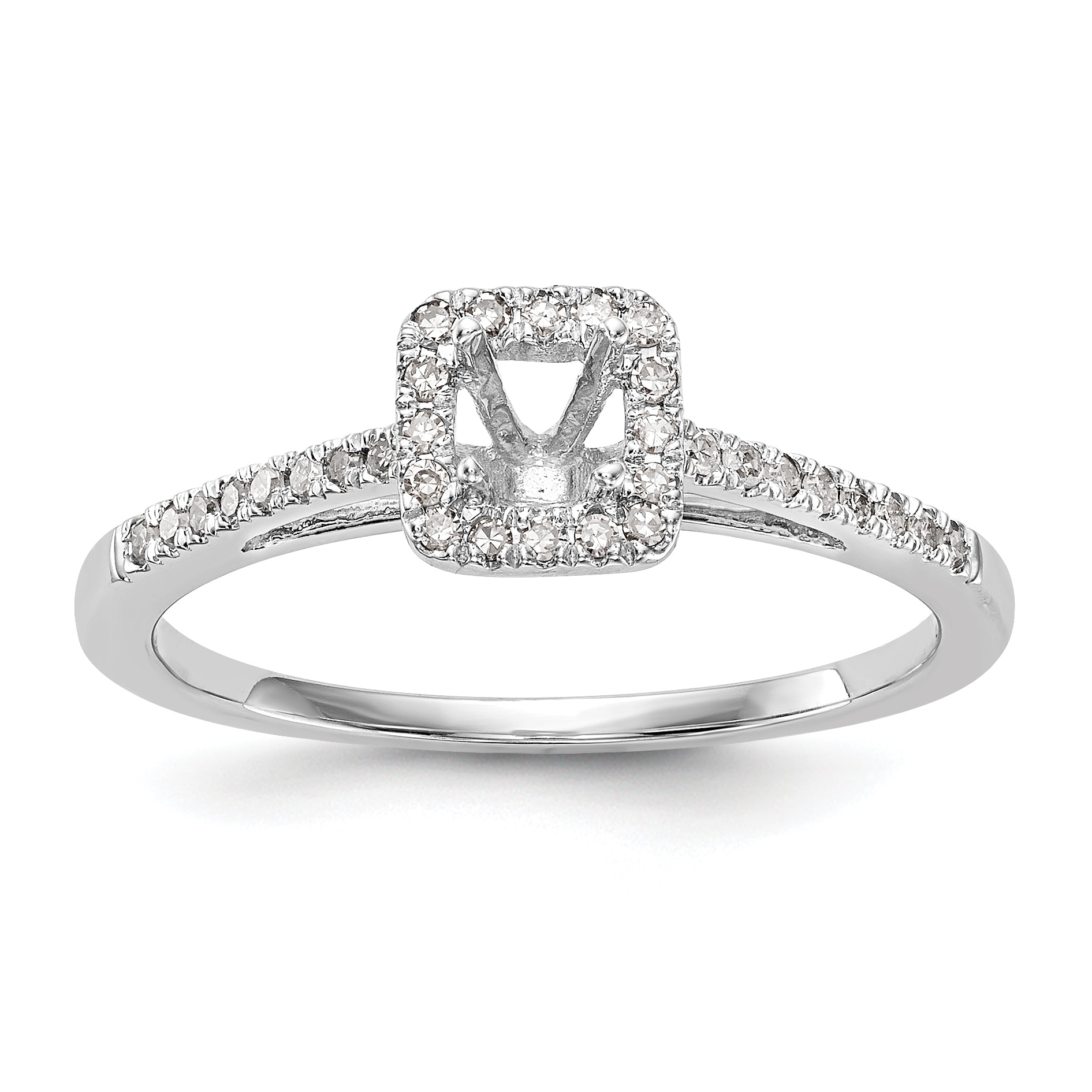 14K White Gold Round Simulated Diamond Cushion Halo Engagement Ring