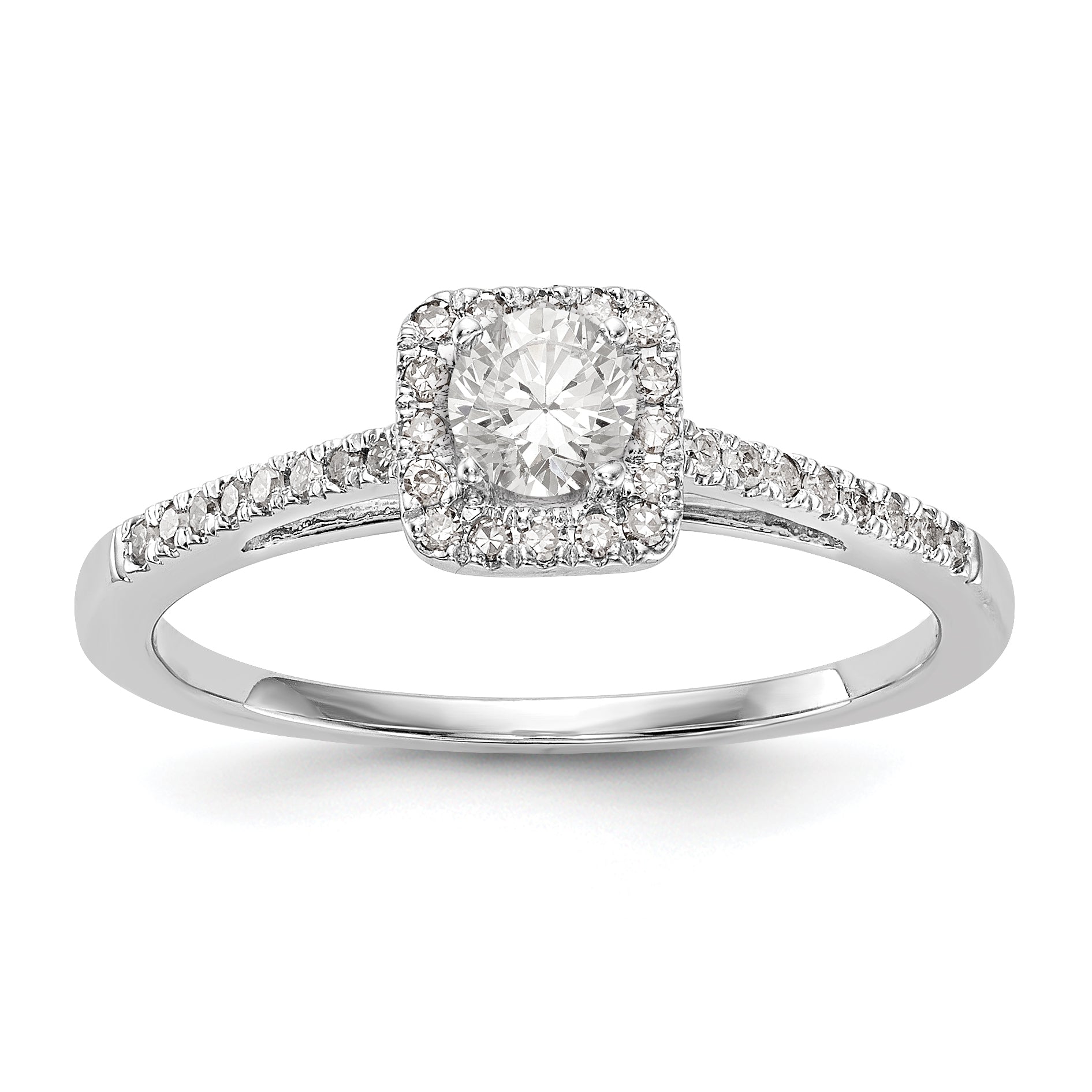 14K White Gold Round Simulated Diamond Cushion Halo Engagement Ring