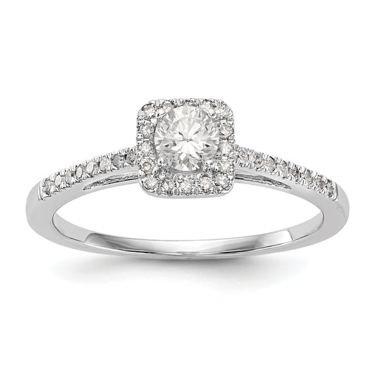 14K White Gold Round Simulated Diamond Cushion Halo Engagement Ring