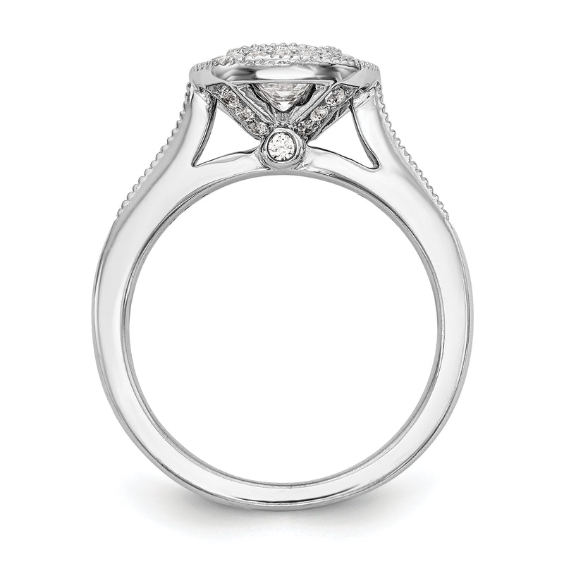 14K White Gold Cushion Bezel Simulated Diamond Halo Engagement Ring