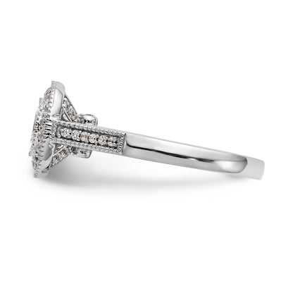 14K White Gold Cushion Bezel Simulated Diamond Halo Engagement Ring
