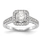 14K White Gold Round Simulated Diamond Cushion Halo Engagement Ring