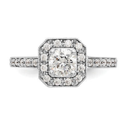 14K Two tone Round Simulated Diamond Cushion Halo Engagement Ring