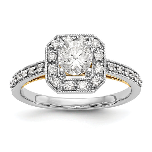 14K Two tone Round Simulated Diamond Cushion Halo Engagement Ring