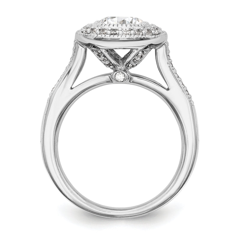 14K White Gold Round Simulated Diamond Cushion Halo Engagement Ring