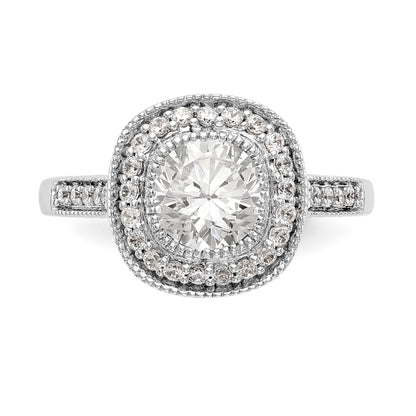 14K White Gold Round Simulated Diamond Cushion Halo Engagement Ring