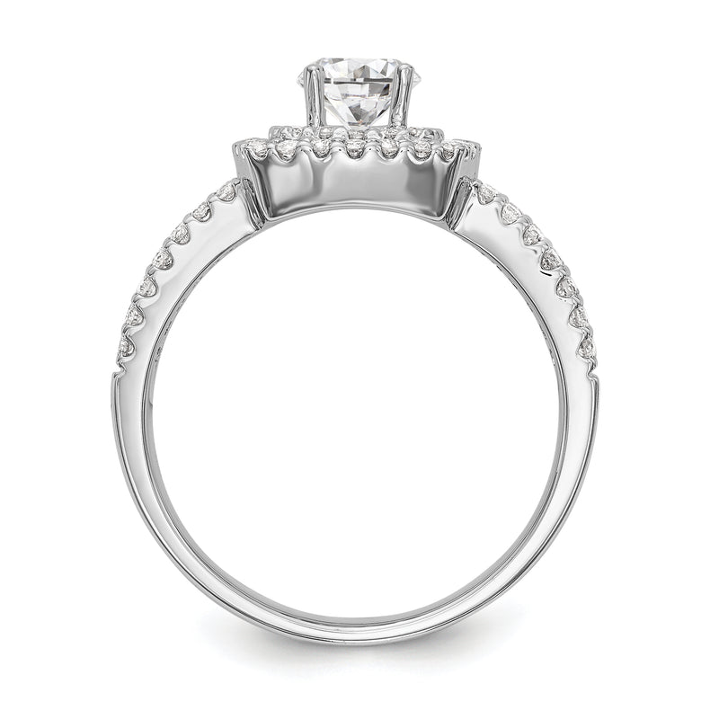 14K White Gold Round Simulated Diamond Cushion Halo Engagement Ring