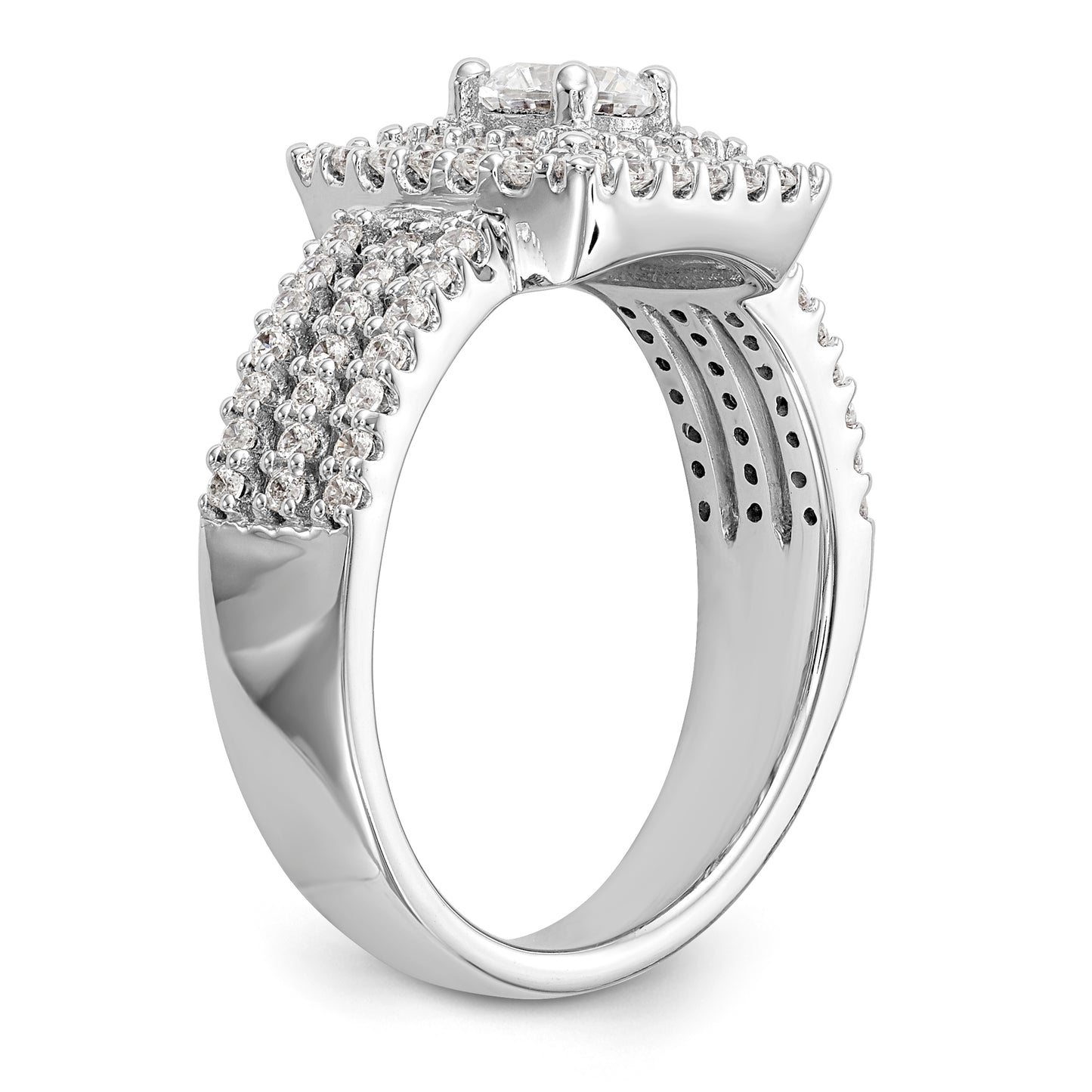 14K White Gold Round Simulated Diamond Cushion Halo Engagement Ring