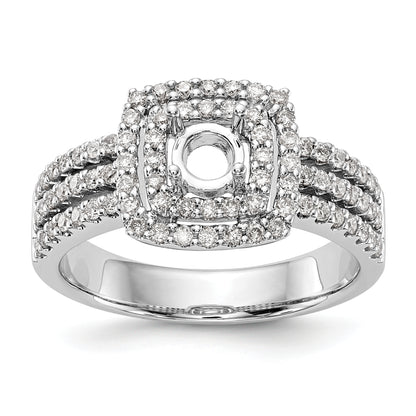 14K White Gold Round Simulated Diamond Cushion Halo Engagement Ring