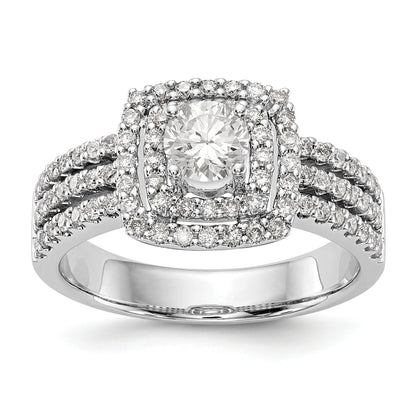 14K White Gold Round Simulated Diamond Cushion Halo Engagement Ring