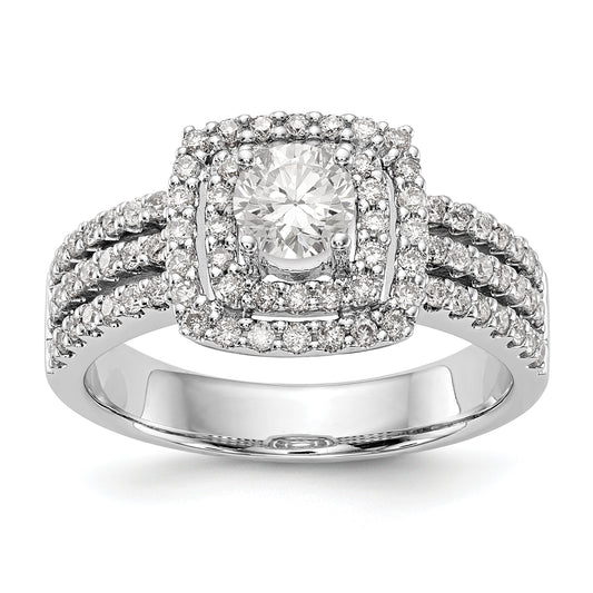 14K White Gold Round Simulated Diamond Cushion Halo Engagement Ring