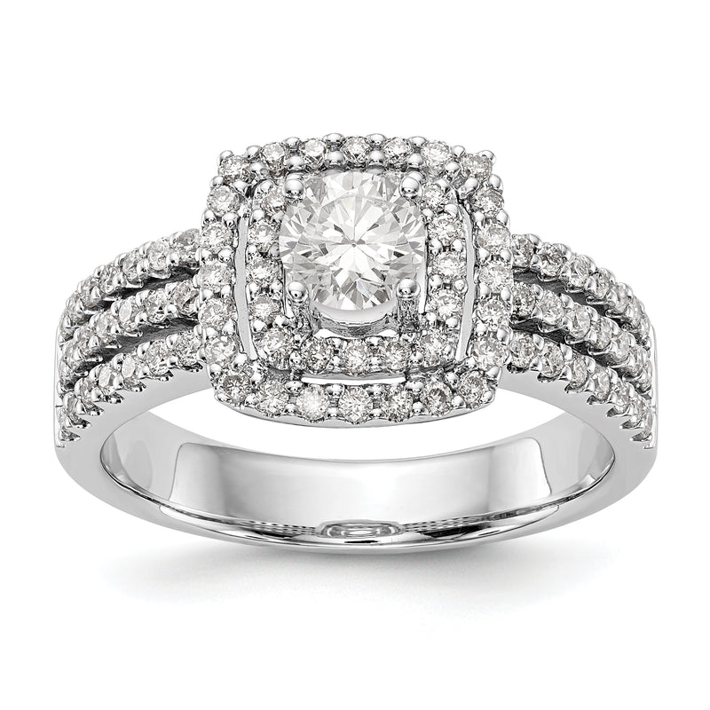 14K White Gold Round Simulated Diamond Cushion Halo Engagement Ring