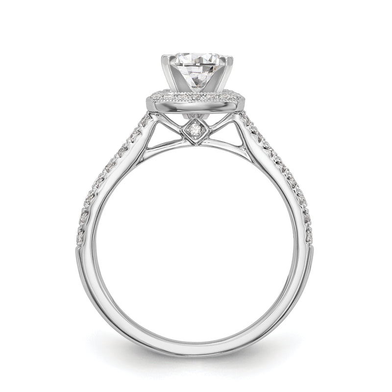 14K White Gold Peg Set Simulated Diamond Cushion Halo Engagement Ring