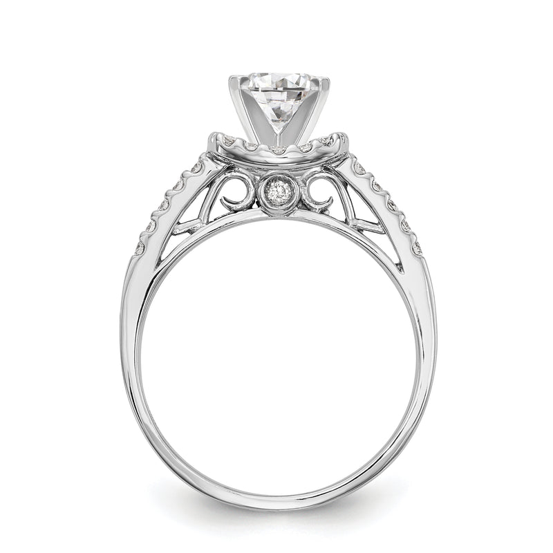14K White Gold Peg Set Simulated Diamond Cushion Halo Engagement Ring