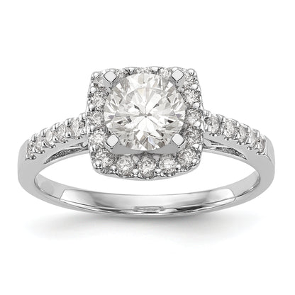 14K White Gold Peg Set Simulated Diamond Cushion Halo Engagement Ring