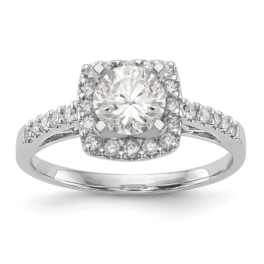 14K White Gold Peg Set Simulated Diamond Cushion Halo Engagement Ring