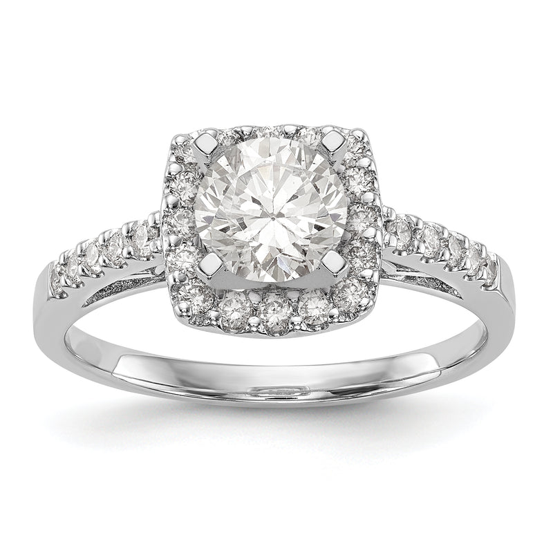 14K White Gold Peg Set Simulated Diamond Cushion Halo Engagement Ring