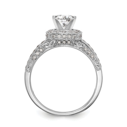 14K White Gold Peg Set Simulated Diamond Cushion Halo Engagement Ring