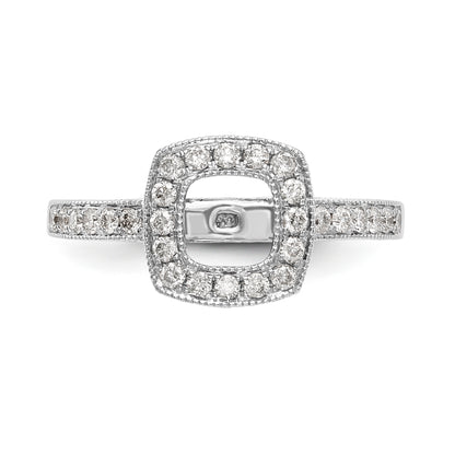 14K White Gold Peg Set Simulated Diamond Cushion Halo Engagement Ring