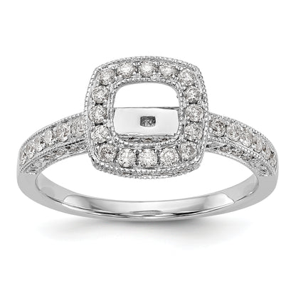 14K White Gold Peg Set Simulated Diamond Cushion Halo Engagement Ring