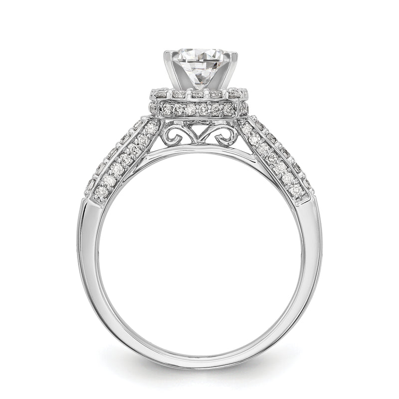 14K White Gold Peg Set Simulated Diamond Cushion Halo Engagement Ring