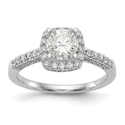 14K White Gold Peg Set Simulated Diamond Cushion Halo Engagement Ring