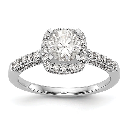 14K White Gold Peg Set Simulated Diamond Cushion Halo Engagement Ring