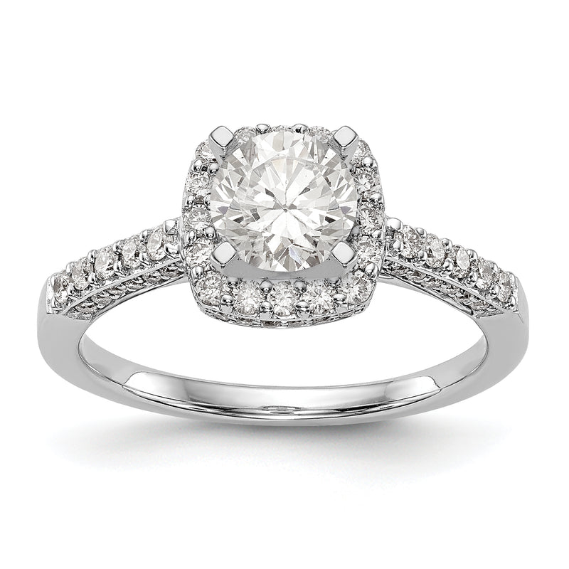 14K White Gold Peg Set Simulated Diamond Cushion Halo Engagement Ring