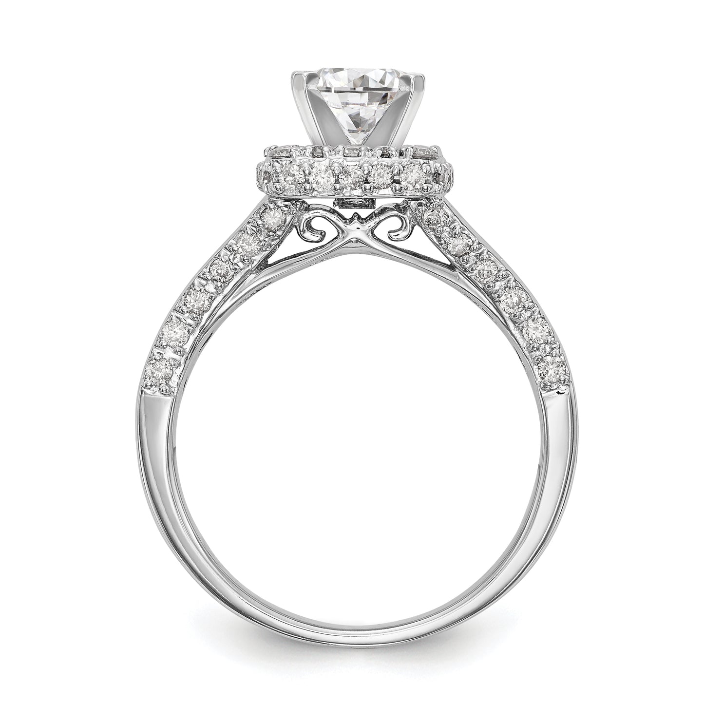 14K White Gold Peg Set Simulated Diamond Cushion Halo Engagement Ring