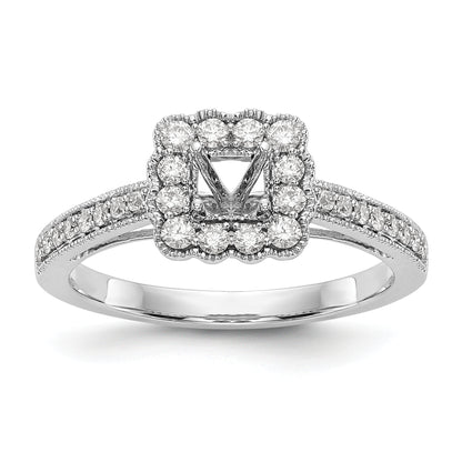 14K White Gold Peg Set Simulated Diamond Cushion Halo Engagement Ring
