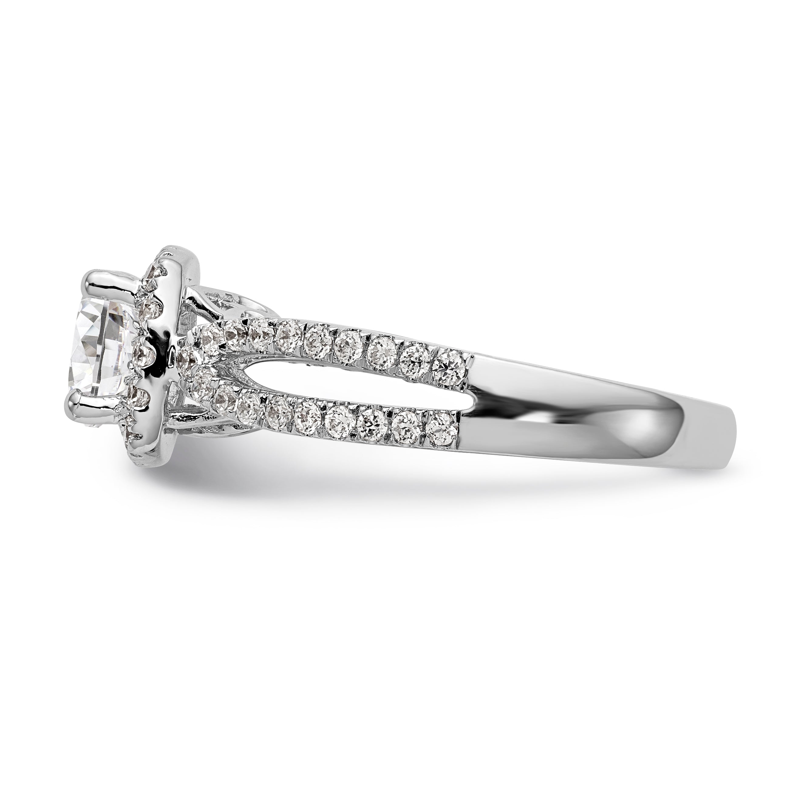 14kw Round Simulated Diamond Cushion Halo Engagement Ring