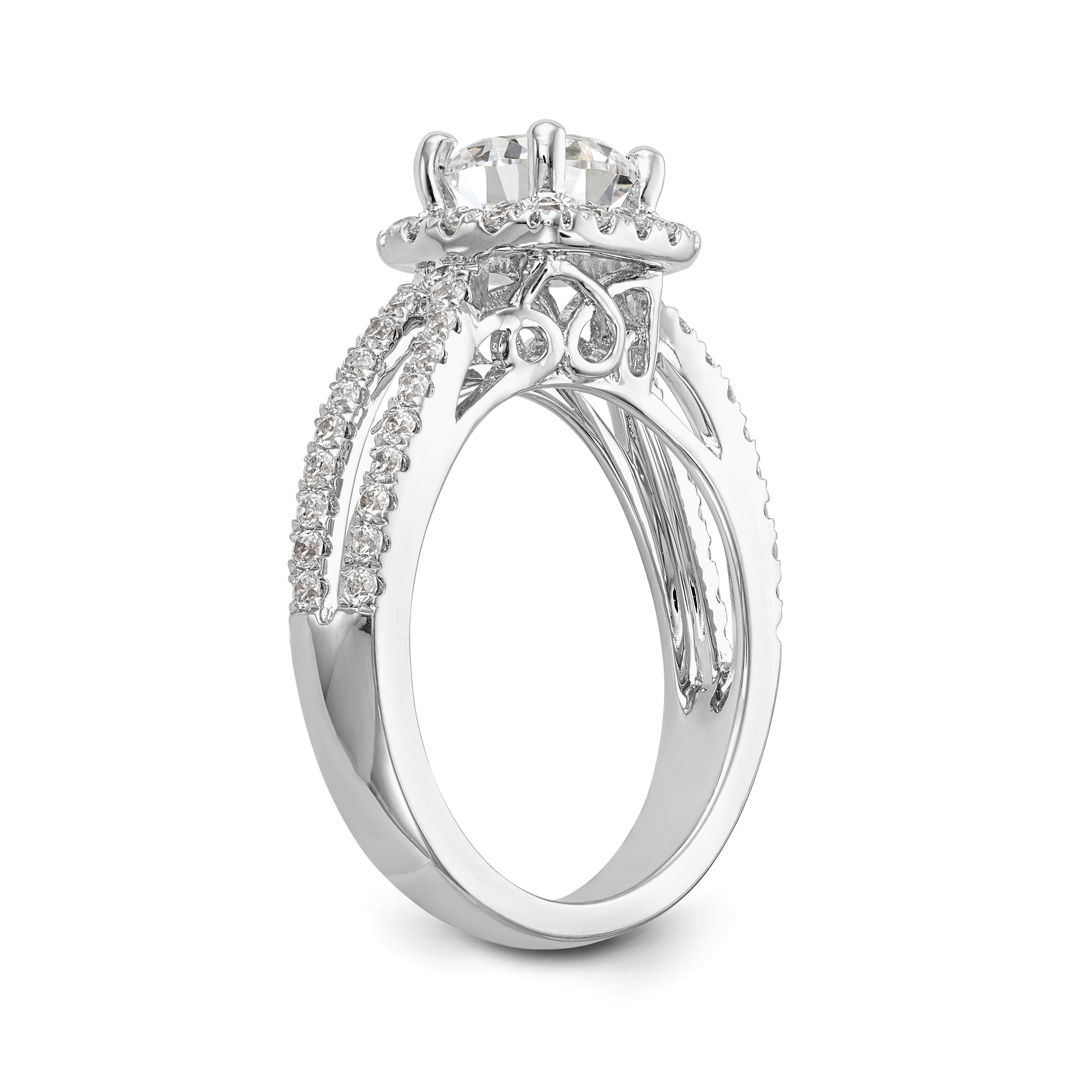 14kw Round Simulated Diamond Cushion Halo Engagement Ring