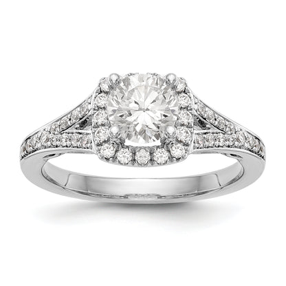14kw Round Simulated Diamond Cushion Halo Engagement Ring