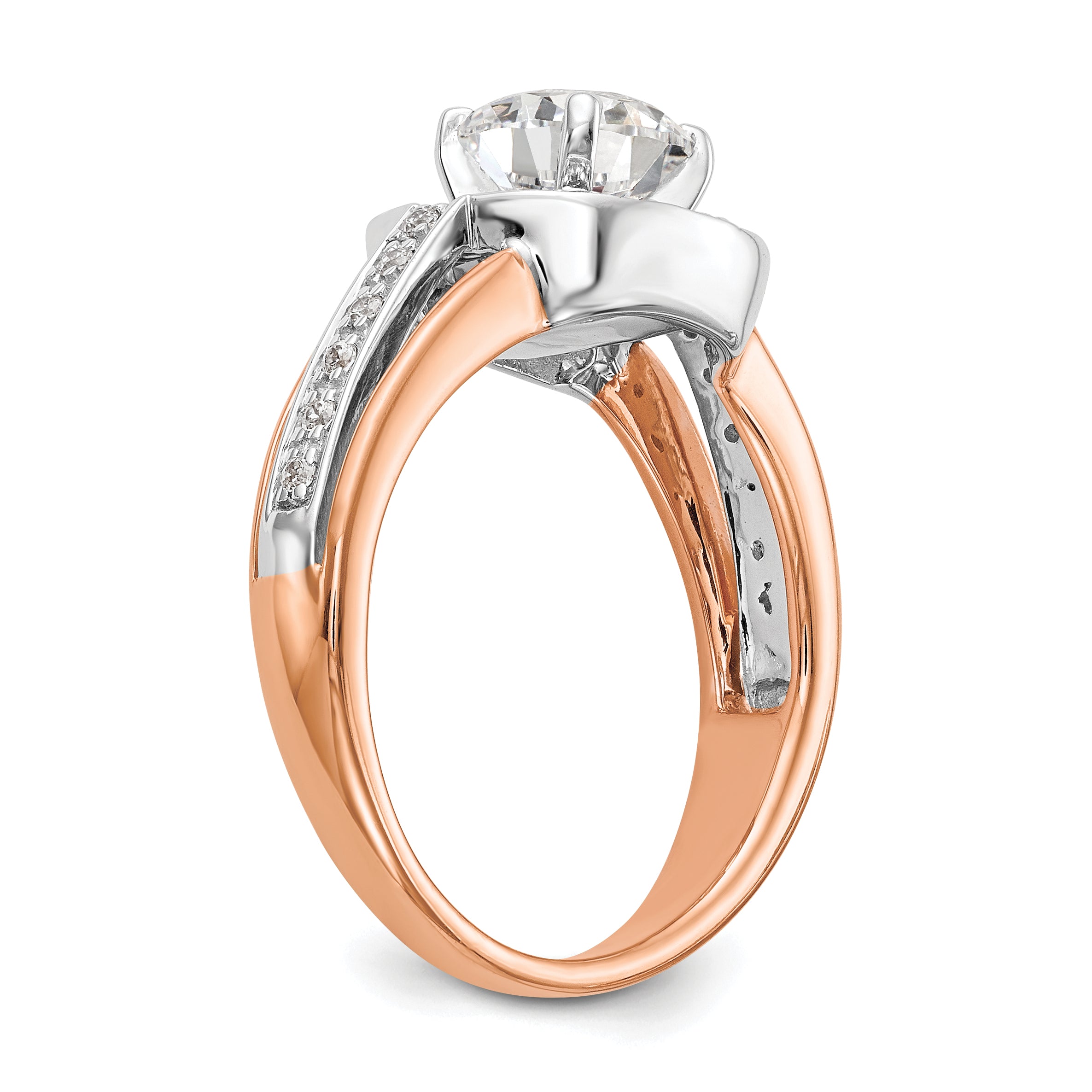 14k R and W Peg Set CZ Cushion Halo Engagement Ring