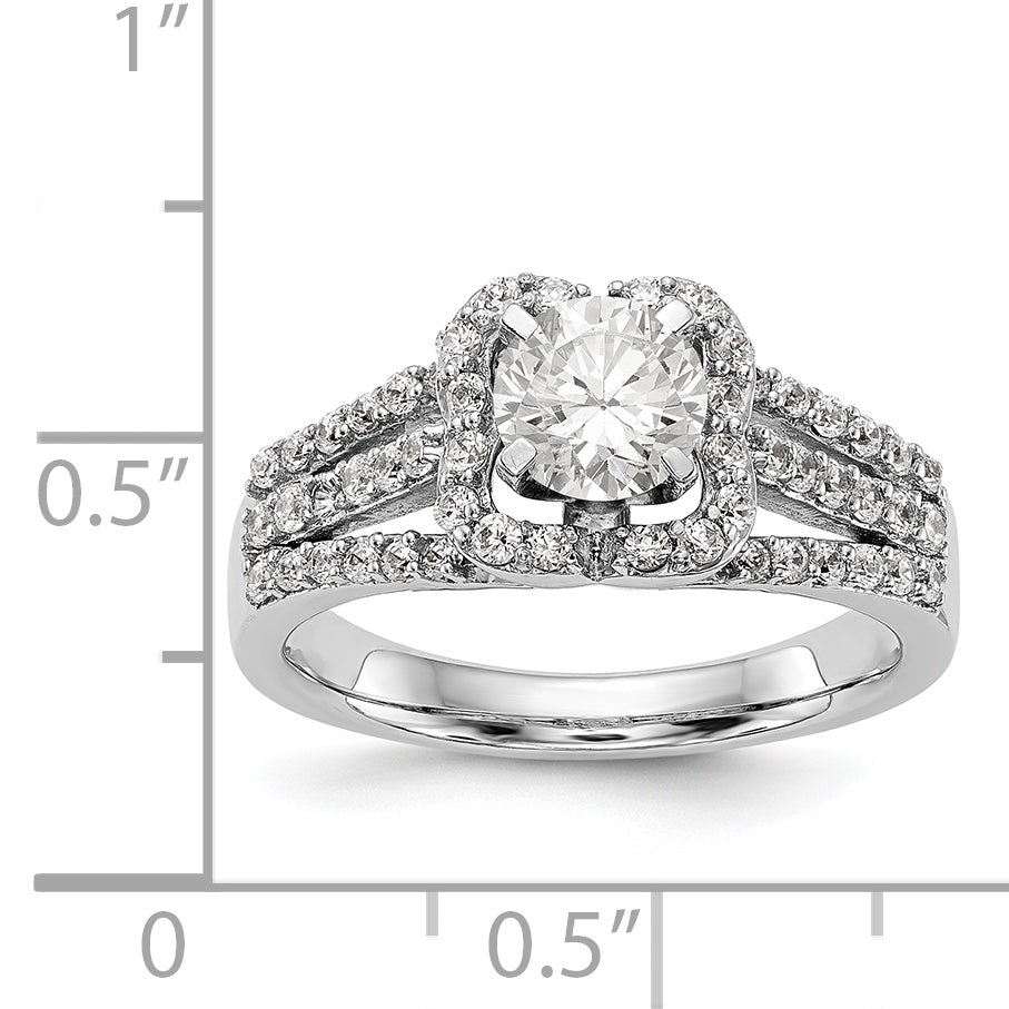 14kw Peg Set Simulated Diamond Halo Engagement Ring