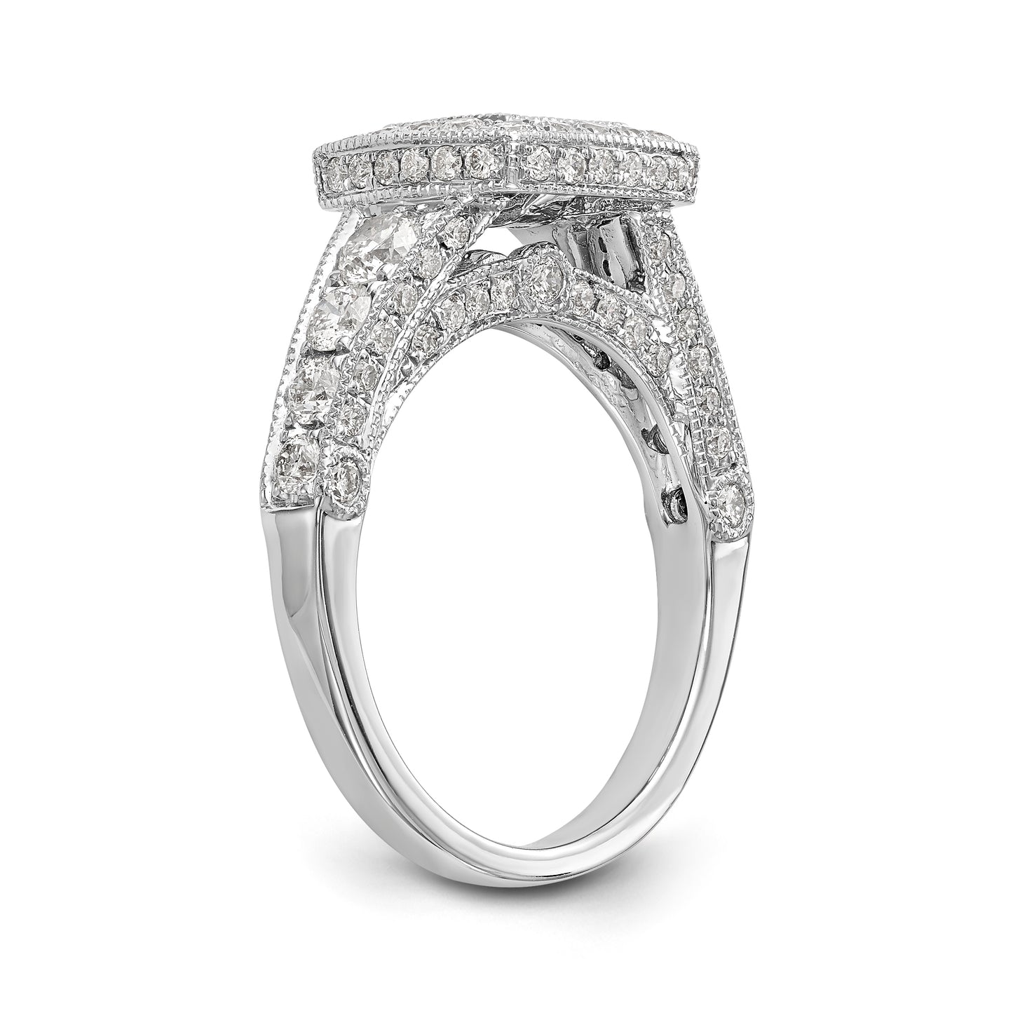 14K White Gold Peg Set Diamond Cushion Halo CZ Engagement Ring