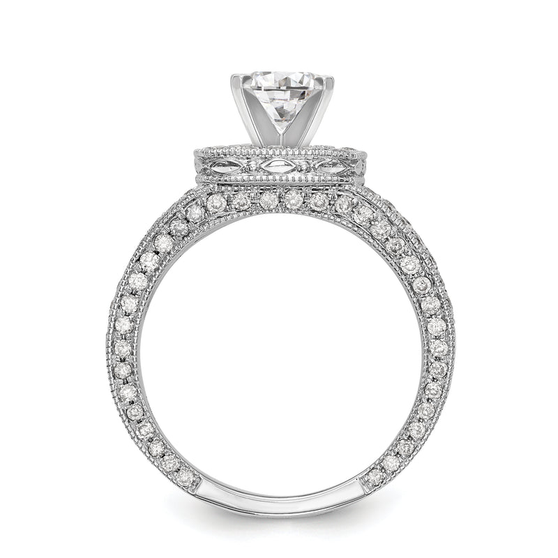 14K White Gold Peg Set Simulated Diamond Cushion HaloEngagement Ring