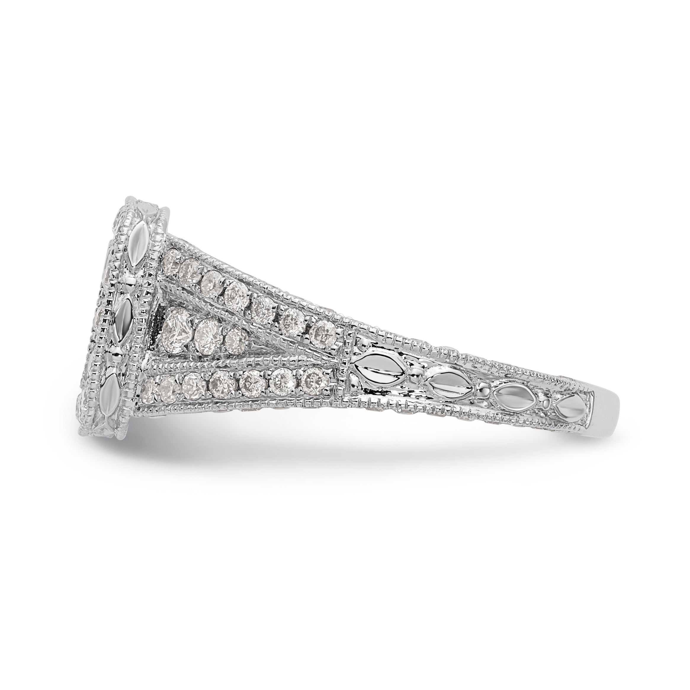 14K White Gold Peg Set Simulated Diamond Cushion HaloEngagement Ring