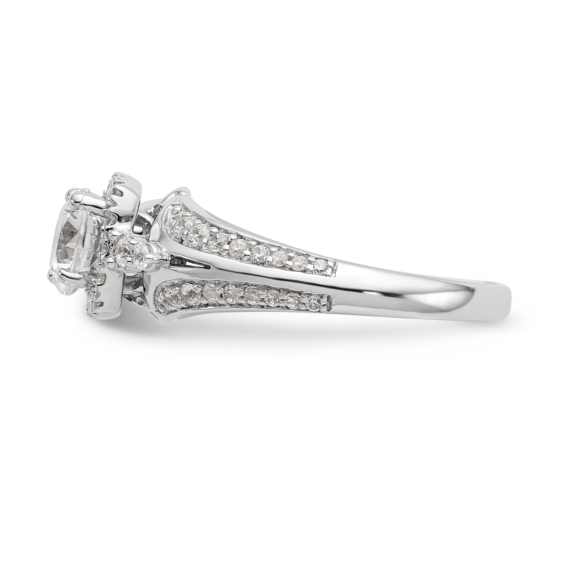 14K White Gold Simulated Diamond Cushion HaloEngagement Ring