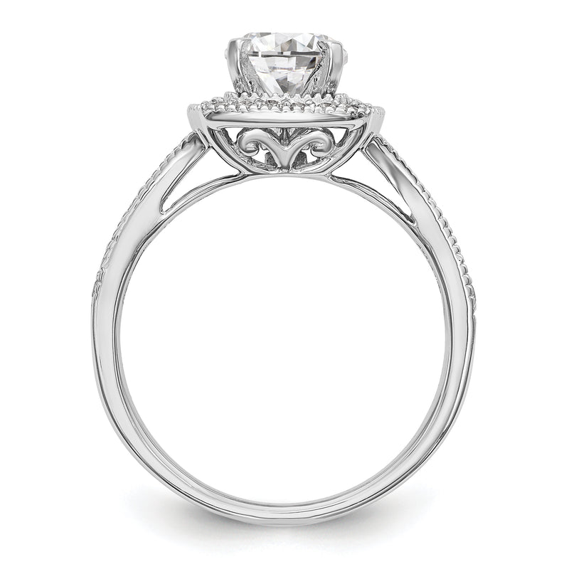 14K White Gold Simulated Diamond Cushion Halo Engagement Ring