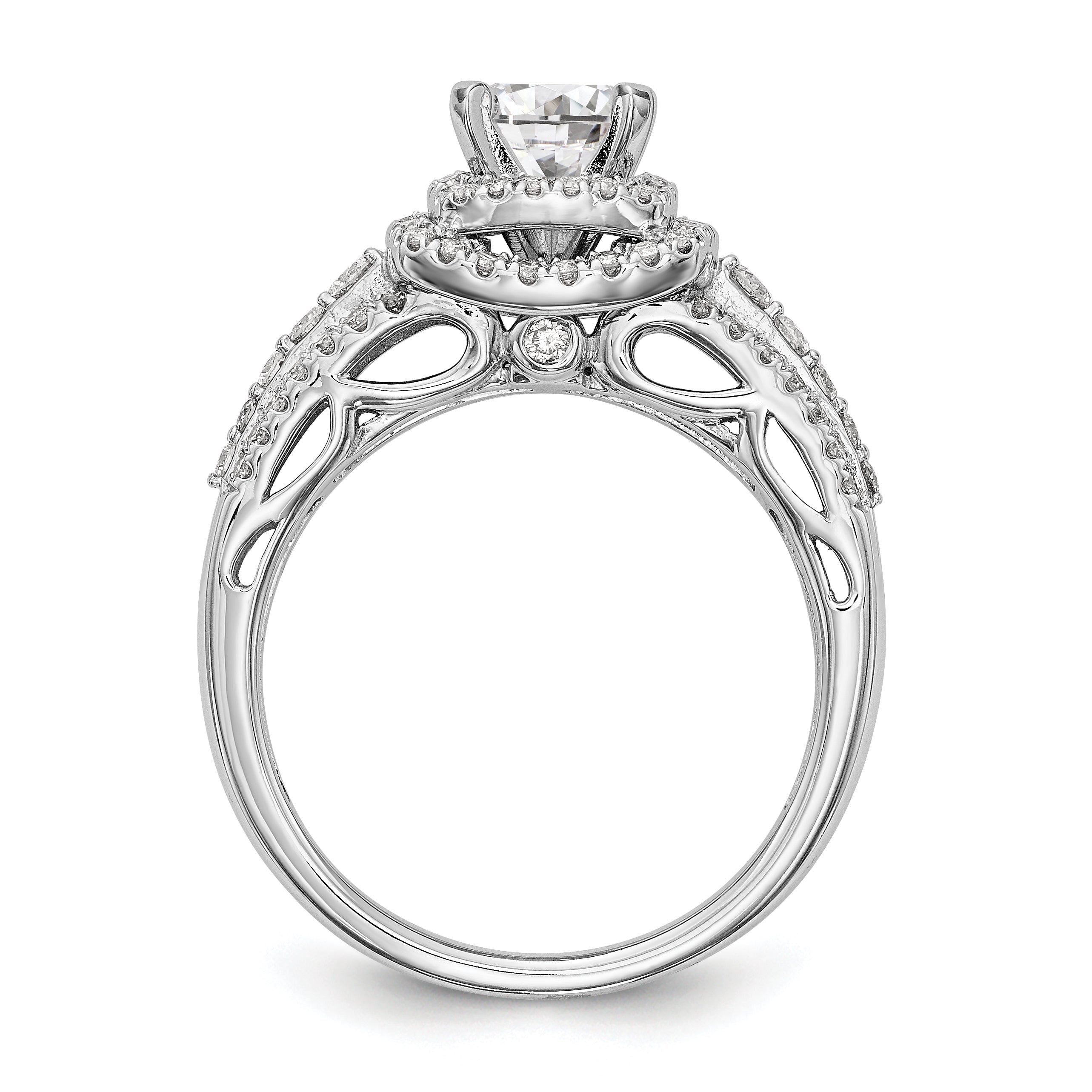 14kw Peg Set Simulated Diamond Double Cushion Halo Engagement Ring