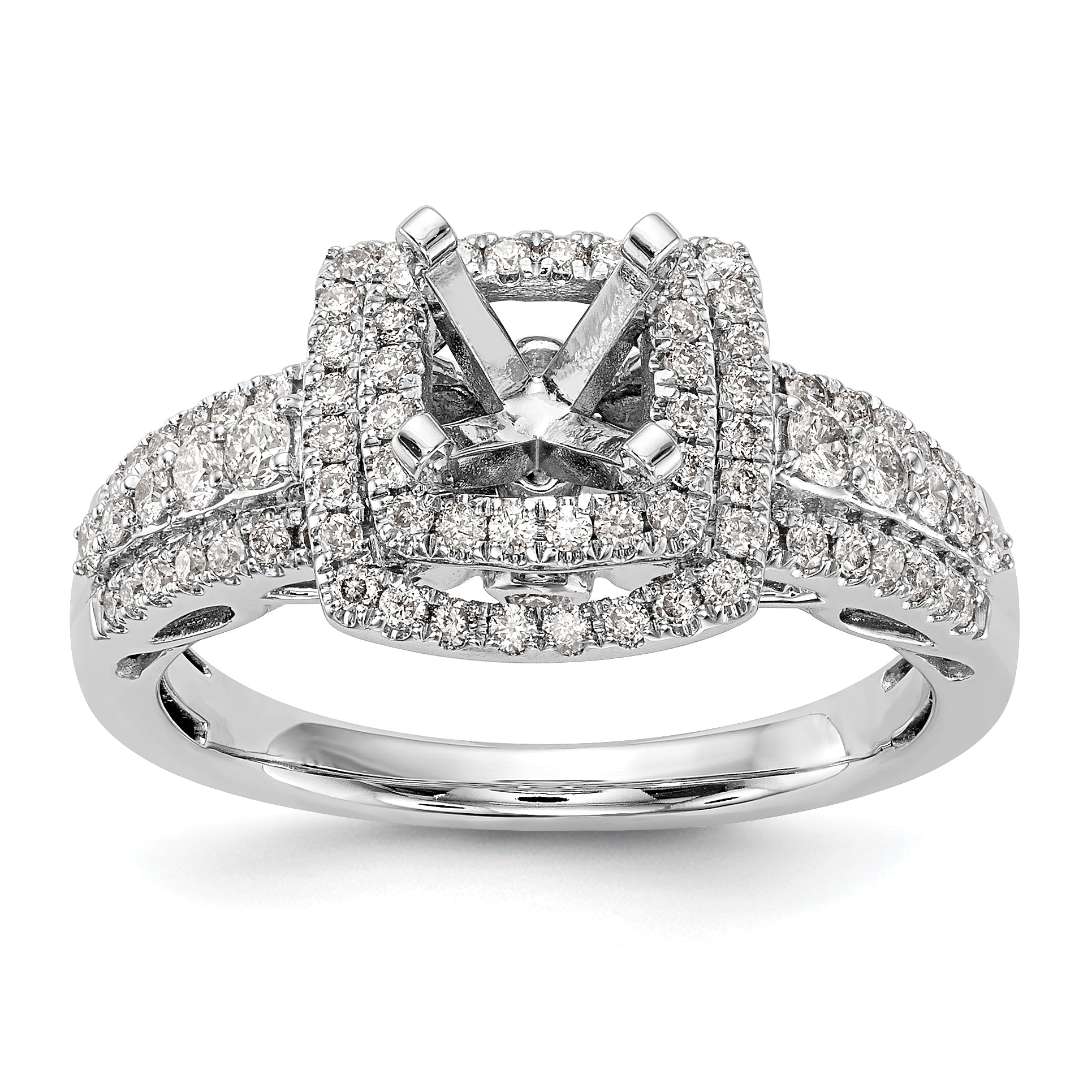 14kw Peg Set Simulated Diamond Double Cushion Halo Engagement Ring
