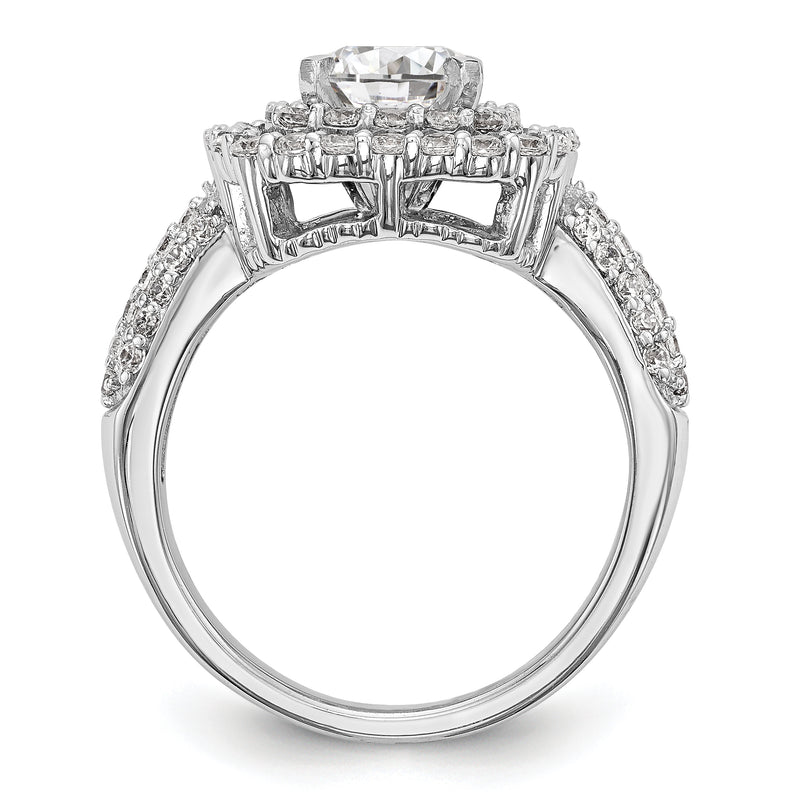 14kw Peg Set Simulated Diamond Double Cushion Halo Engagement Ring