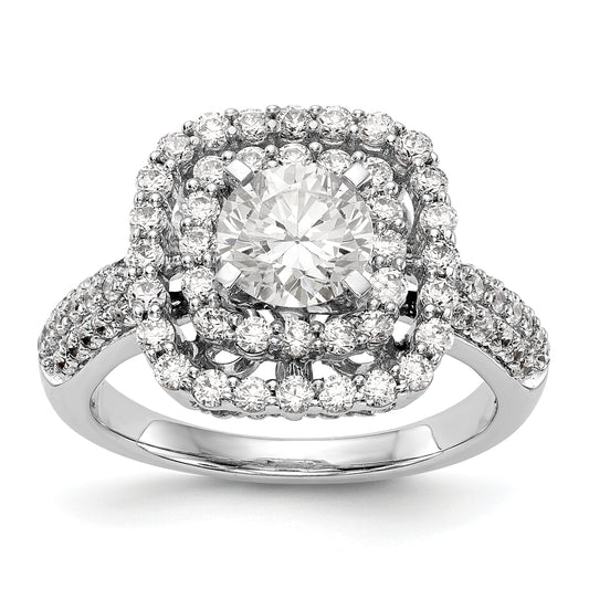 14kw Peg Set Simulated Diamond Double Cushion Halo Engagement Ring