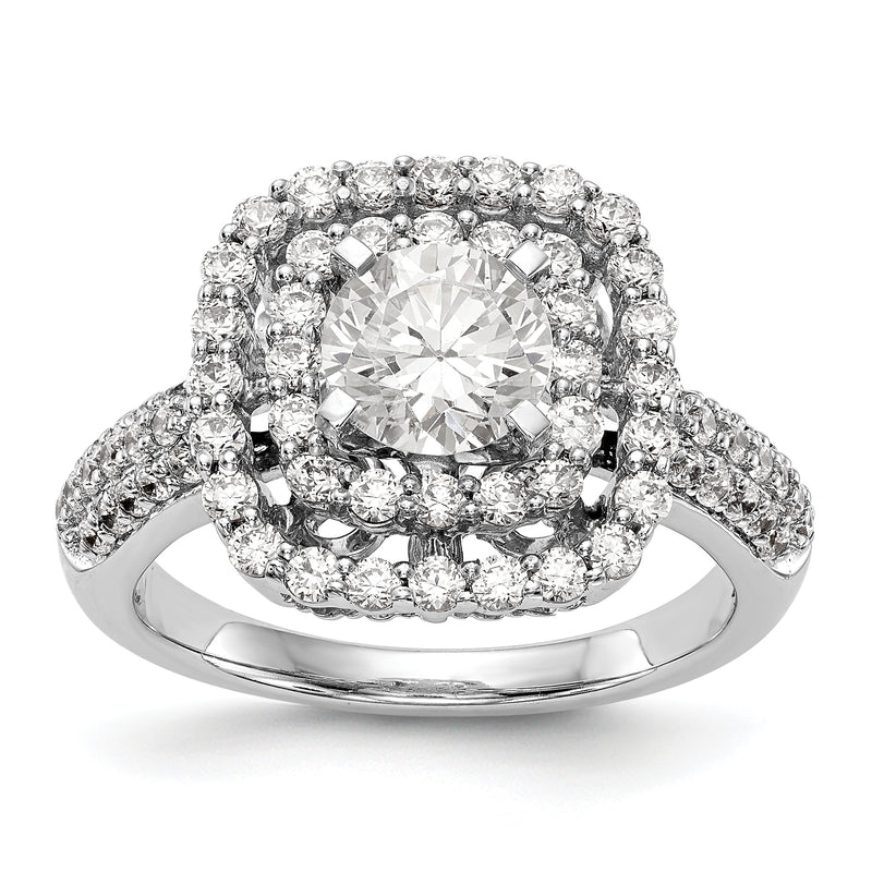 14kw Peg Set Simulated Diamond Double Cushion Halo Engagement Ring
