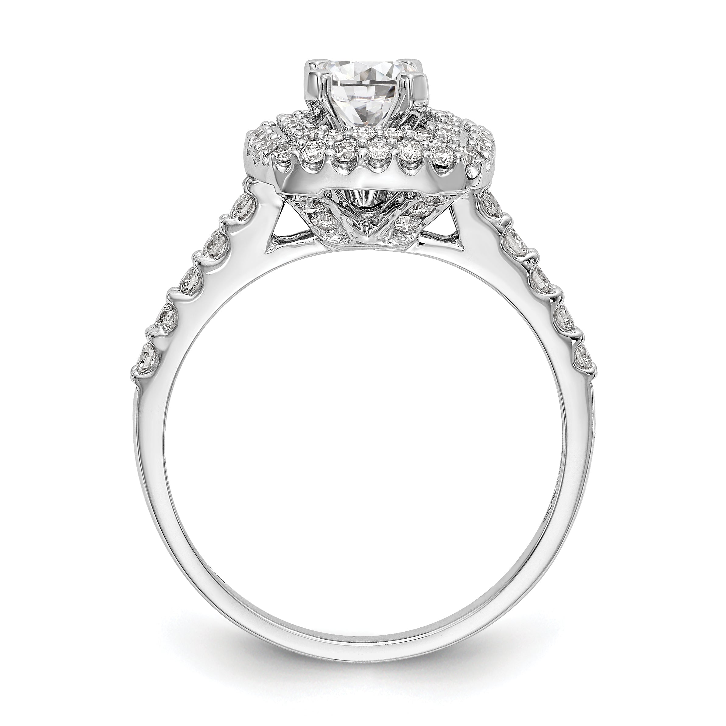 14K White Gold Simulated Diamond Double Cushion HaloEngagement Ring