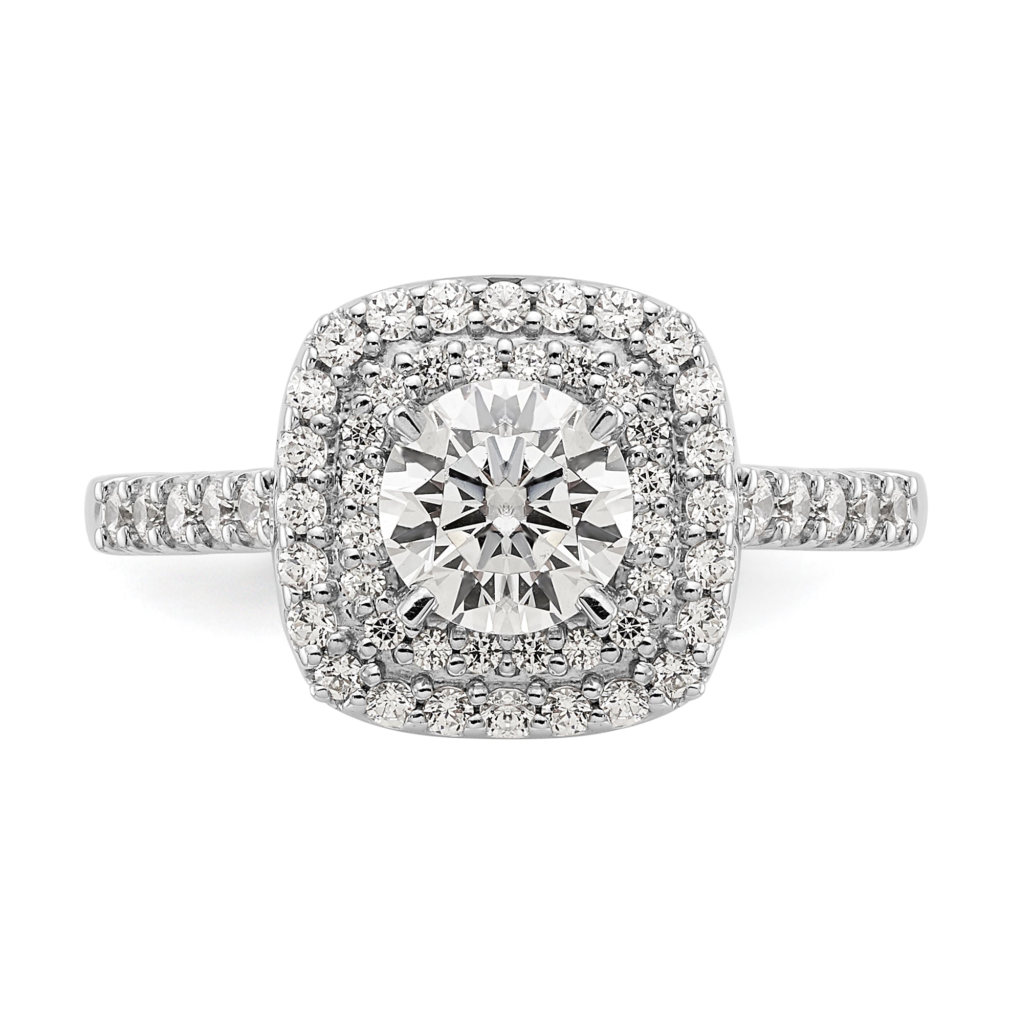 14K White Gold Simulated Diamond Double Cushion HaloEngagement Ring